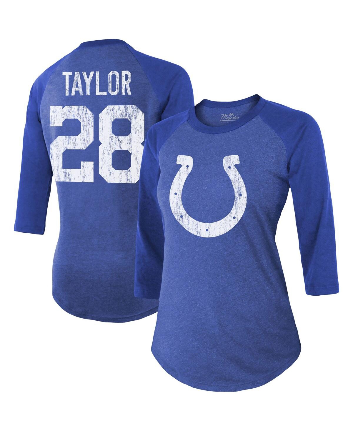 Shop Majestic Women's  Threads Jonathan Taylor Royal Indianapolis Colts Player Name And Number Raglan Tri-