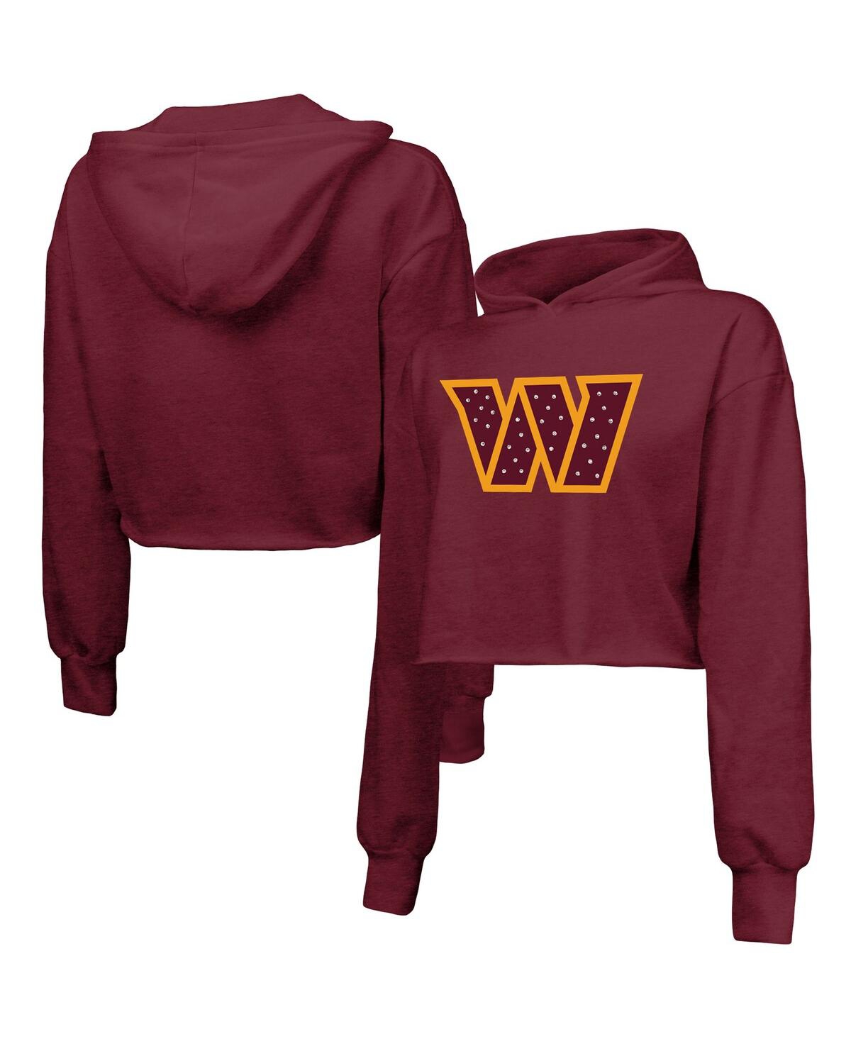 MAJESTIC WOMEN'S MAJESTIC THREADS BURGUNDY WASHINGTON COMMANDERS BLING TRI-BLEND CROPPED PULLOVER HOODIE