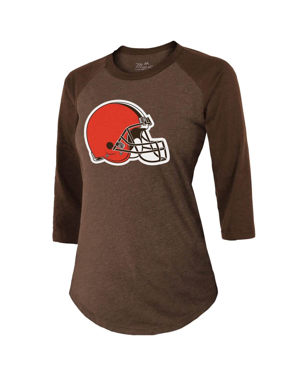 Women's Majestic Threads Deshaun WatsonCleveland Browns Name & Number Raglan 3/4 Sleeve T-shirt - Brown