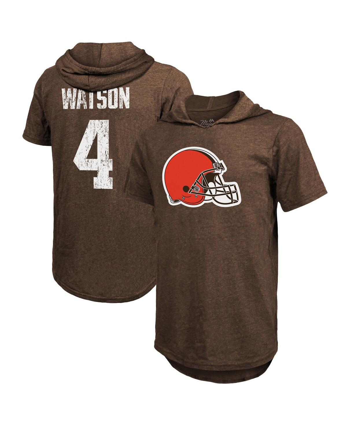 Men's Majestic Threads Deshaun Watson Brown Cleveland Browns Player Name & Number Short Sleeve Hoodie T-shirt - Brown