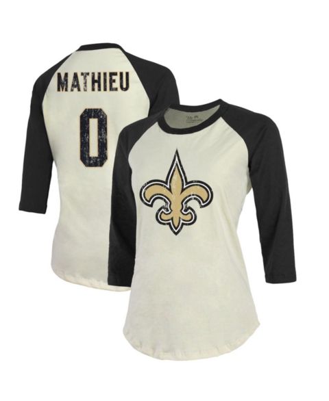 Женская футболка Majestic Threads Tyrann Mathieu Cream, Black New Orleans Saints Name & Number Raglan 3/4 Sleeve