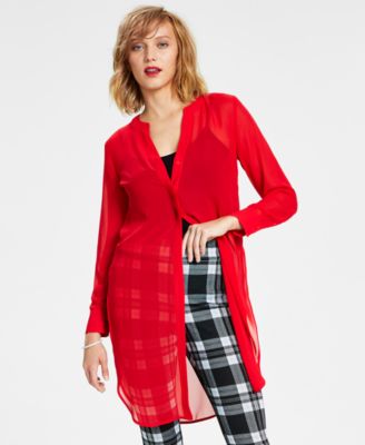 Bar III - Semi-Sheer Tunic Blouse, P/XS-4X, Created for Macy's