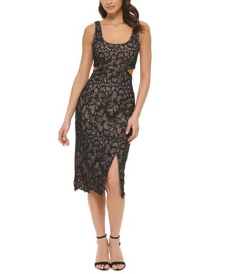 GUESS - Women's Lace Side-Cutout Slit-Hem Bodycon Dress