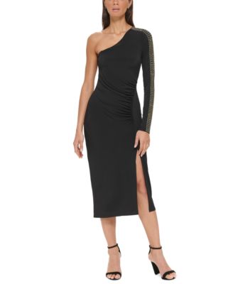 GUESS - Women's One-Should Embellished-Sleeve Midi Dress