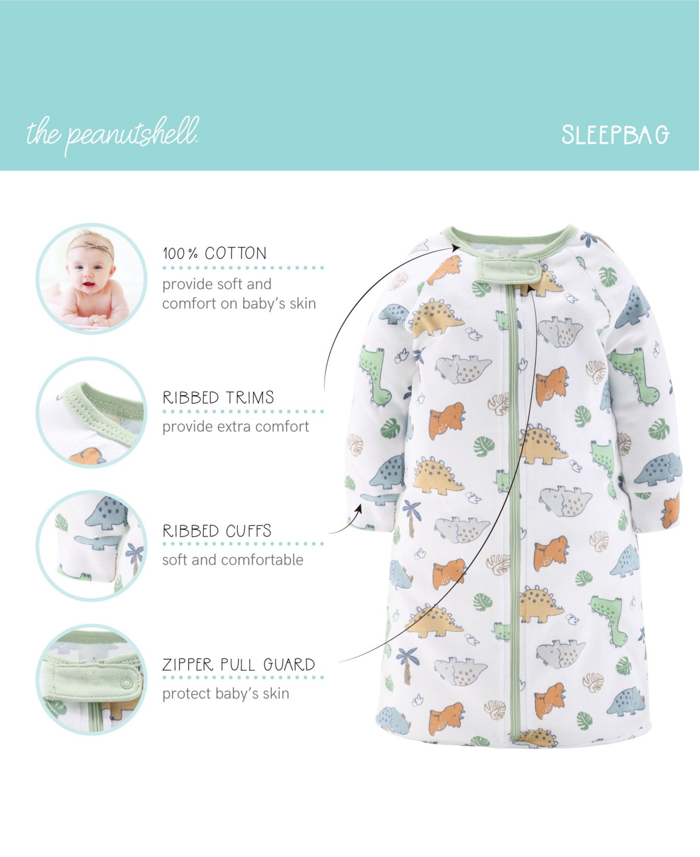 Детский подарочный набор для новорождённого The Peanutshell Shower Gift Layette, цвет: Синий / Зелёный — фото 4