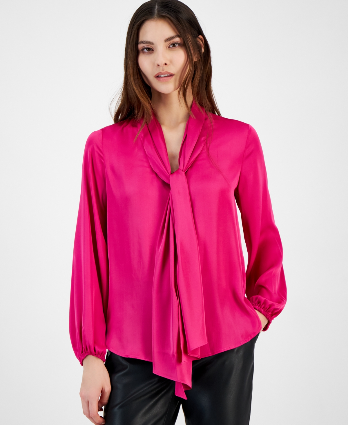 Bar Iii Women s Bow tie Long sleeve Blouse Created For Macy s In