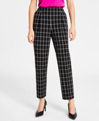 Bar III - Women's Windowpane-Plaid Mid-Rise Pull-On Pants