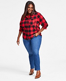 Plus Size Buffalo Plaid Shirt & High-Rise Straight-Leg Jeans, Created for Macy's