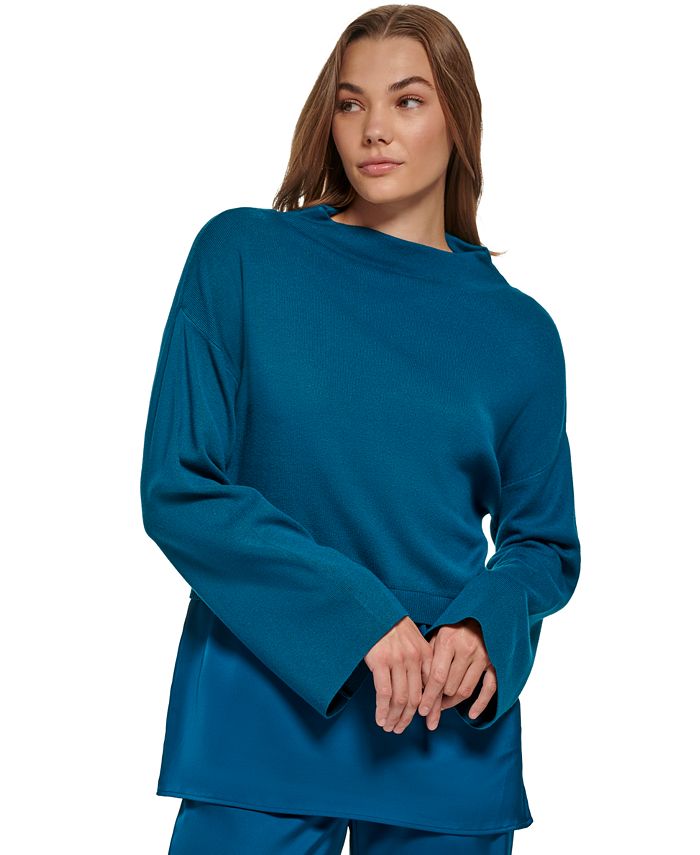 Calvin Klein Women's Mock Neck Mixed Media Layered Sweater - Macy's