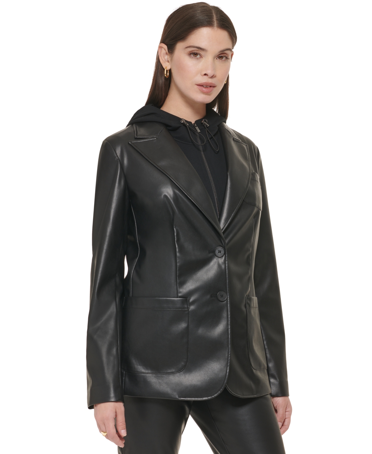 Calvin Klein Women's 2-Piece Faux Leather Jacket & Sleeveless Hooded Vest