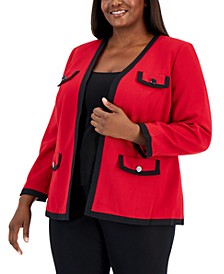 Plus Size Collarless Colorblocked Open-Front Blazer