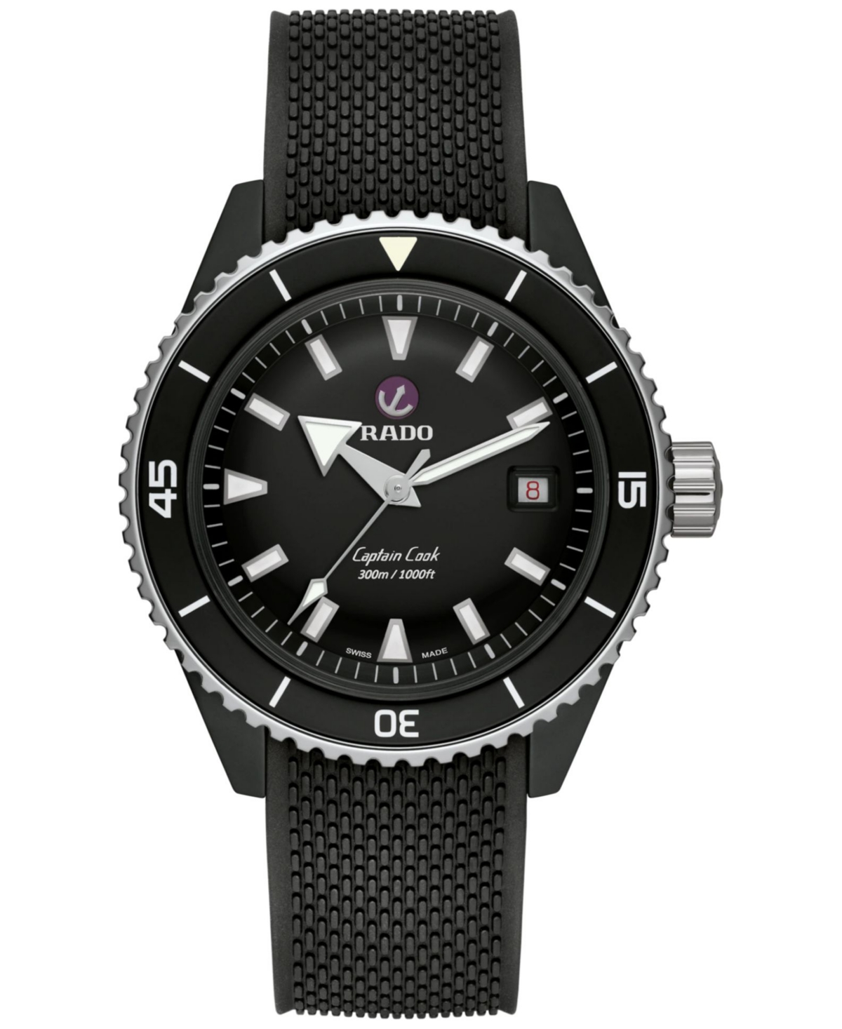 Rado Men's Swiss Automatic Captain Cook Diver Black Rubber Bracelet Watch 43mm In No Color