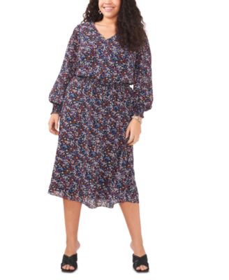 MSK - Plus Size Printed Smock-Waist Midi Dress