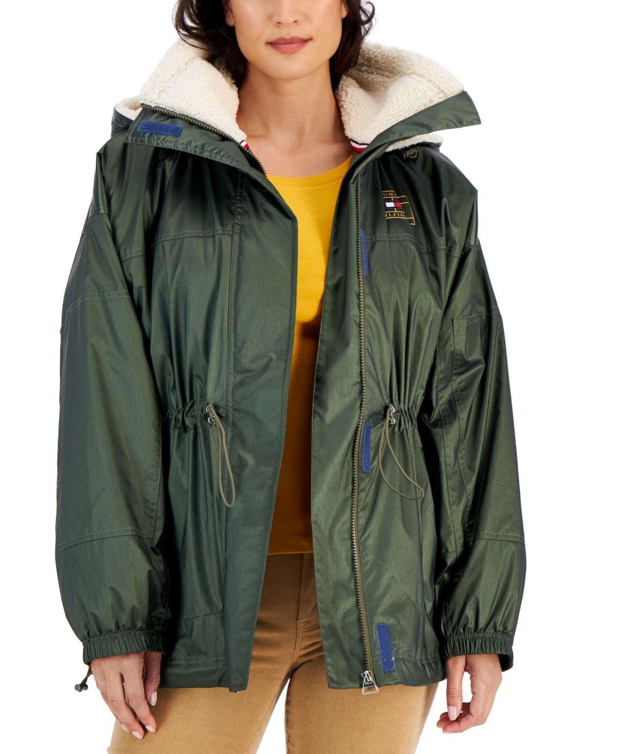 Tommy Hilfiger Women's Hooded Fleece-trim Utility Jacket In Thyme