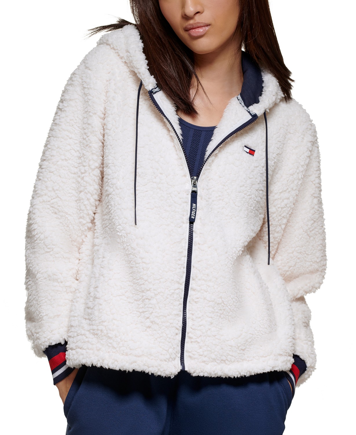 Womens Cropped Sherpa Hooded Jacket