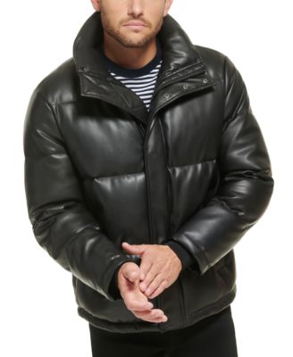 Men's Faux Leather Classic Puffer Jacket 