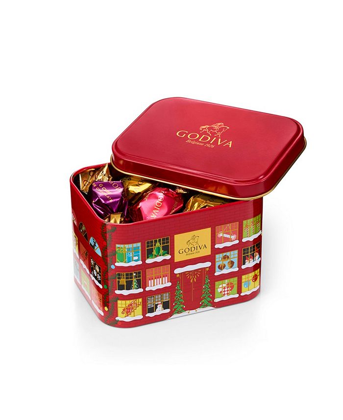 Godiva Holiday Tin Assorted Wrapped G Cube Truffles 15 Piece Each, Set