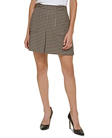 Pleated Front Printed Gingham Skirt