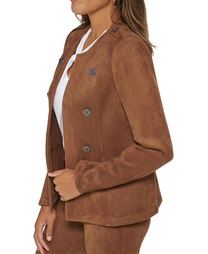 Tommy Hilfiger Faux Suede Open Front Collarless Blazer & Reviews