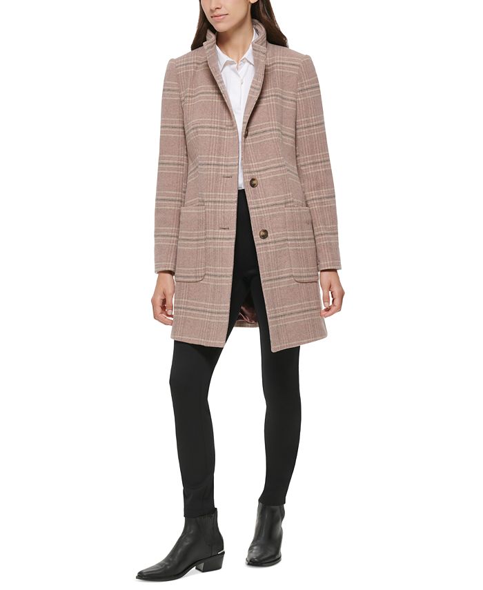 Dkny Women's Stand-Collar Button-Front Belted Coat Black Size M