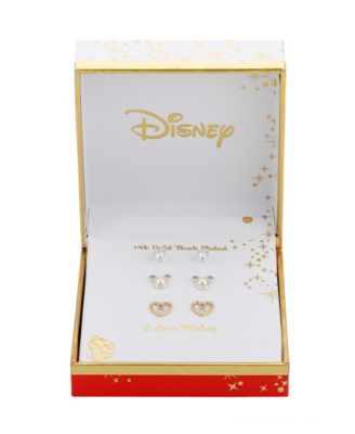 Cubic Zirconia Mickey Mouse Earring in 14K Gold Flash Plated Set 3 Piece