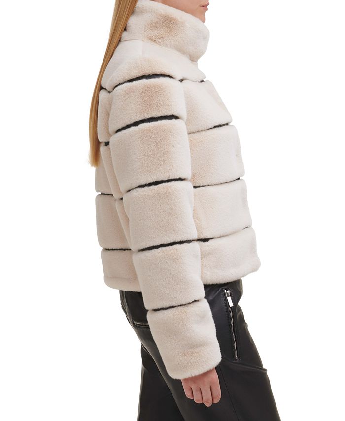 KARL LAGERFELD PARIS Women's Faux-Leather & Faux-Fur Coat - Macy's