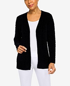 Petite Size Classics Open Front Chenille Cardigan with Pockets Sweater