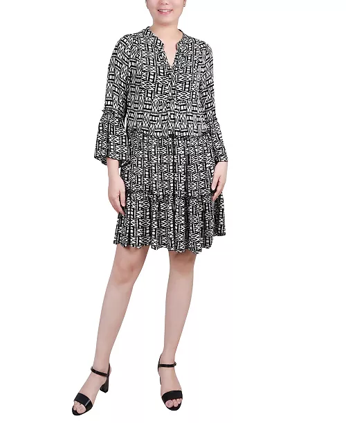 petite 3/4 sleeve tiered dress