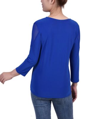 Petite Long Sleeve Top with Mesh Insets