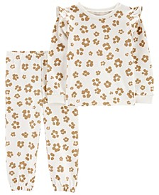 Baby Girls French Terry Top and Leopard Pants, 2 Piece Set