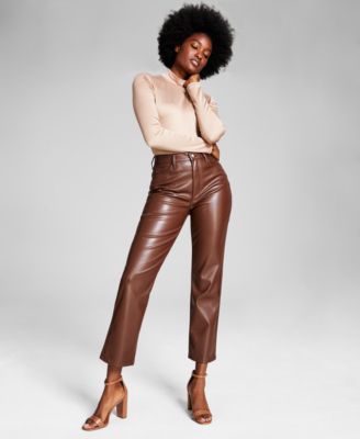 Terry high-rise straight leather pants