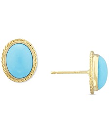 Genuine Sleeping Beauty Turquoise Stud Earrings in 14k Yellow Gold