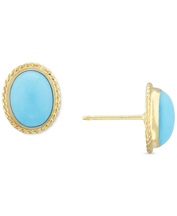 Macy's Genuine Sleeping Beauty Turquoise Stud Earrings in 14k Yellow Gold -  Macy's