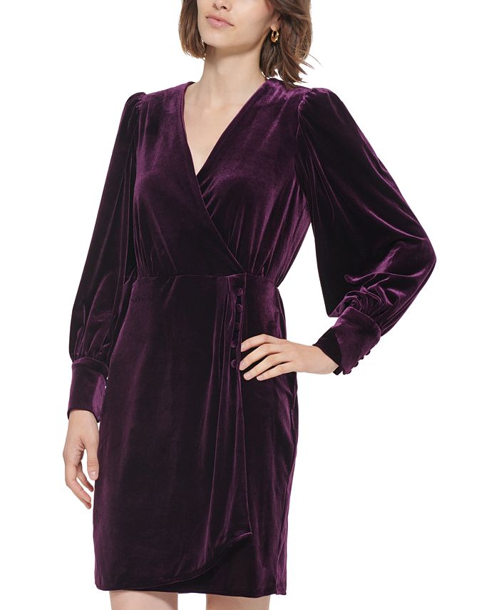 Calvin Klein Velvet ButtonTrimmed Surplice Dress & Reviews Dresses