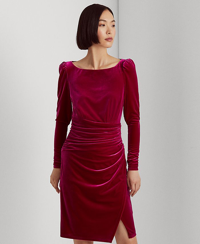 Lauren Ralph Lauren Women's Velvet Puff-Sleeve Cocktail Dress - Macy's