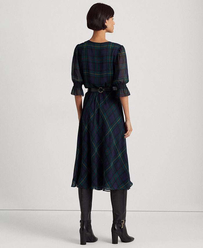 Lauren Ralph Lauren Women's Plaid Crinkle Georgette Dress - Macy's