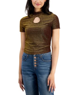 Planet Gold - Juniors' Shine Keyhole Short-Sleeve T-Shirt