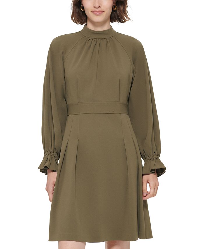 Calvin Klein Women's Scuba Crepe A Line Dress Orange Size 6