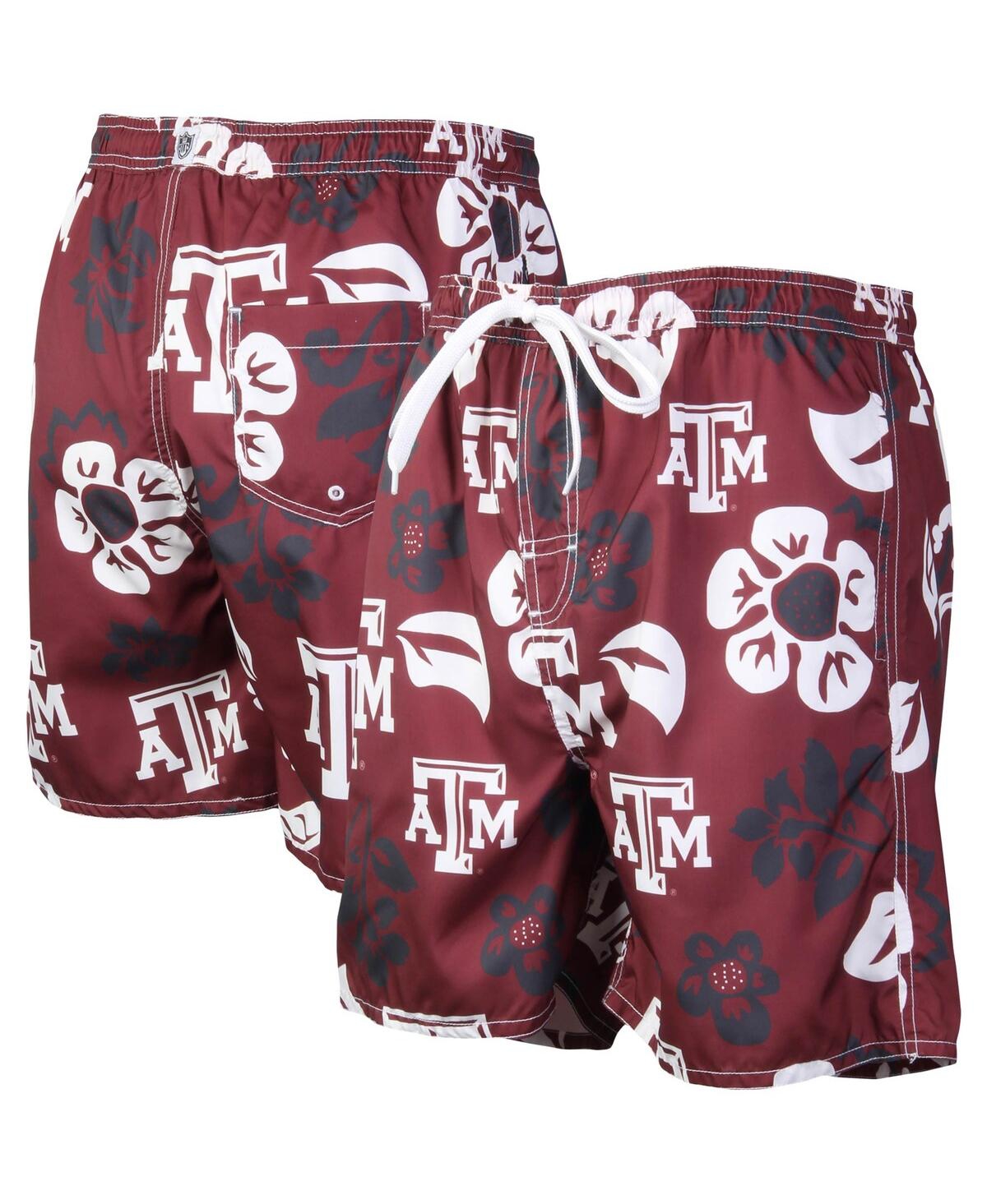 Men's Wes & Willy Maroon Texas A&M Aggies Floral Volley Logo Swim Trunks - Maroon