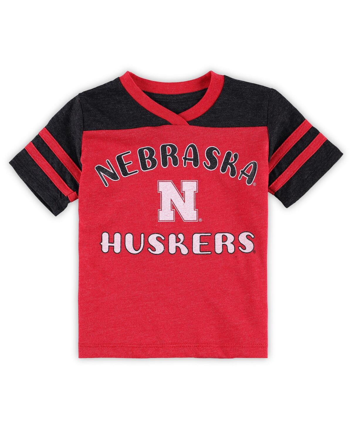 Colosseum Toddler Boys And Girls  Black, Scarlet Ohio State Buckeyes Two-hit Raglan Long Sleeve T-shi In Scarlet,black