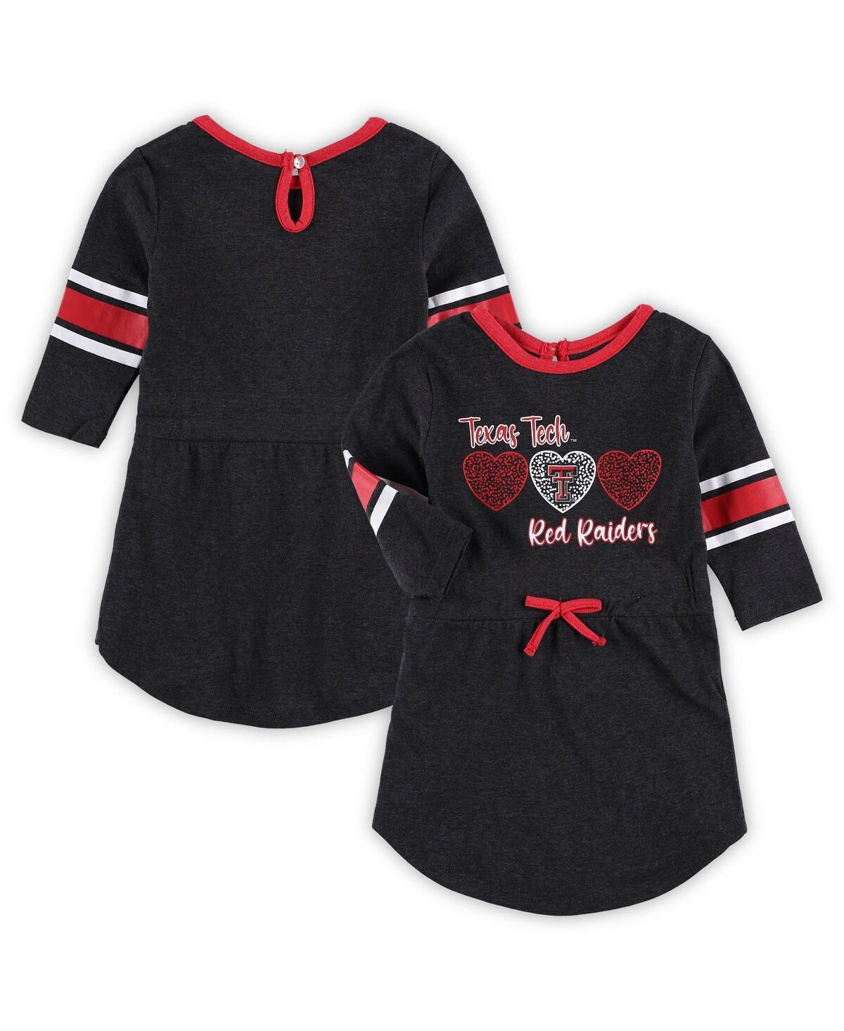 Colosseum Babies' Toddler Girls  Heathered Black Texas Tech Red Raiders Poppin Sleeve Stripe Dress