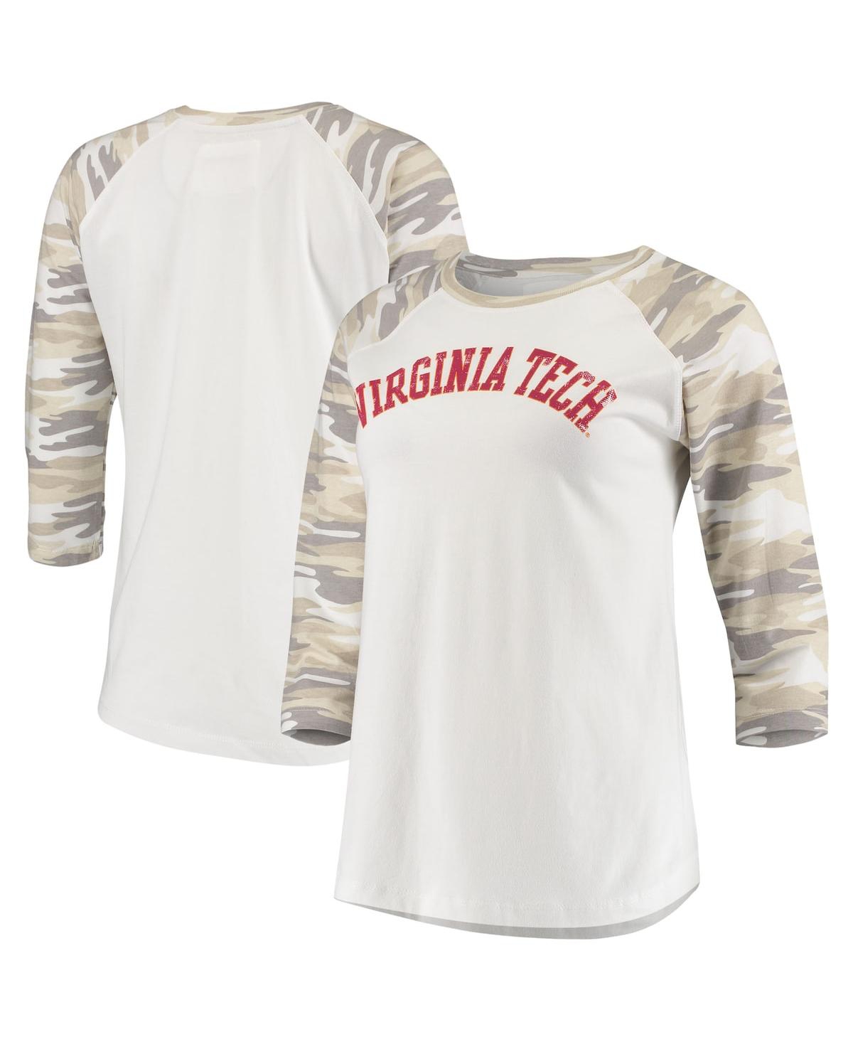 Women's White and Camo Virginia Tech Hokies Boyfriend Baseball Raglan 3/4 Sleeve T-shirt - White, Camo