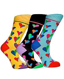 Women's Orlando Gift Box of Cotton, Seamless Toe Funky Hearts Patterned Crew Socks, Pack of 3