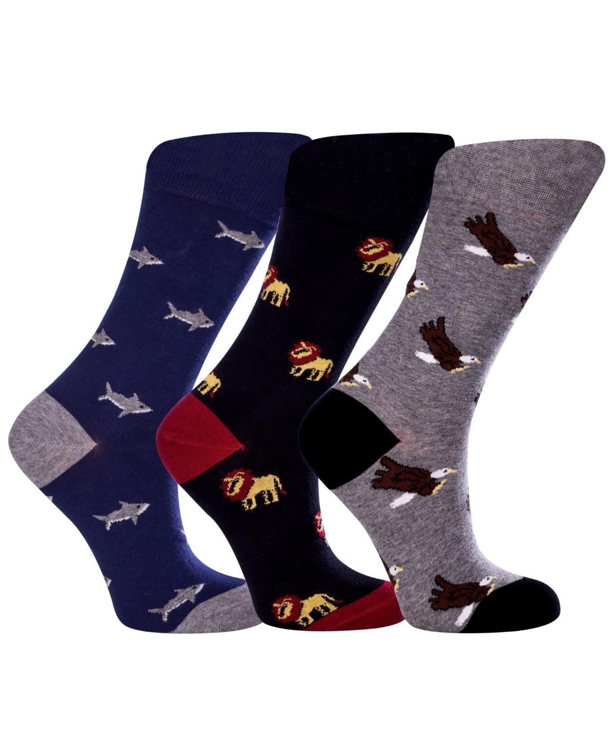Women's Animal Kingdom Bundle W-Cotton Novelty Crew Socks with Seamless Toe Design, Pack of 3 - Multi Color