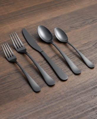Rhiannon Black Satin 45 Piece Flatware Set, Service For 8