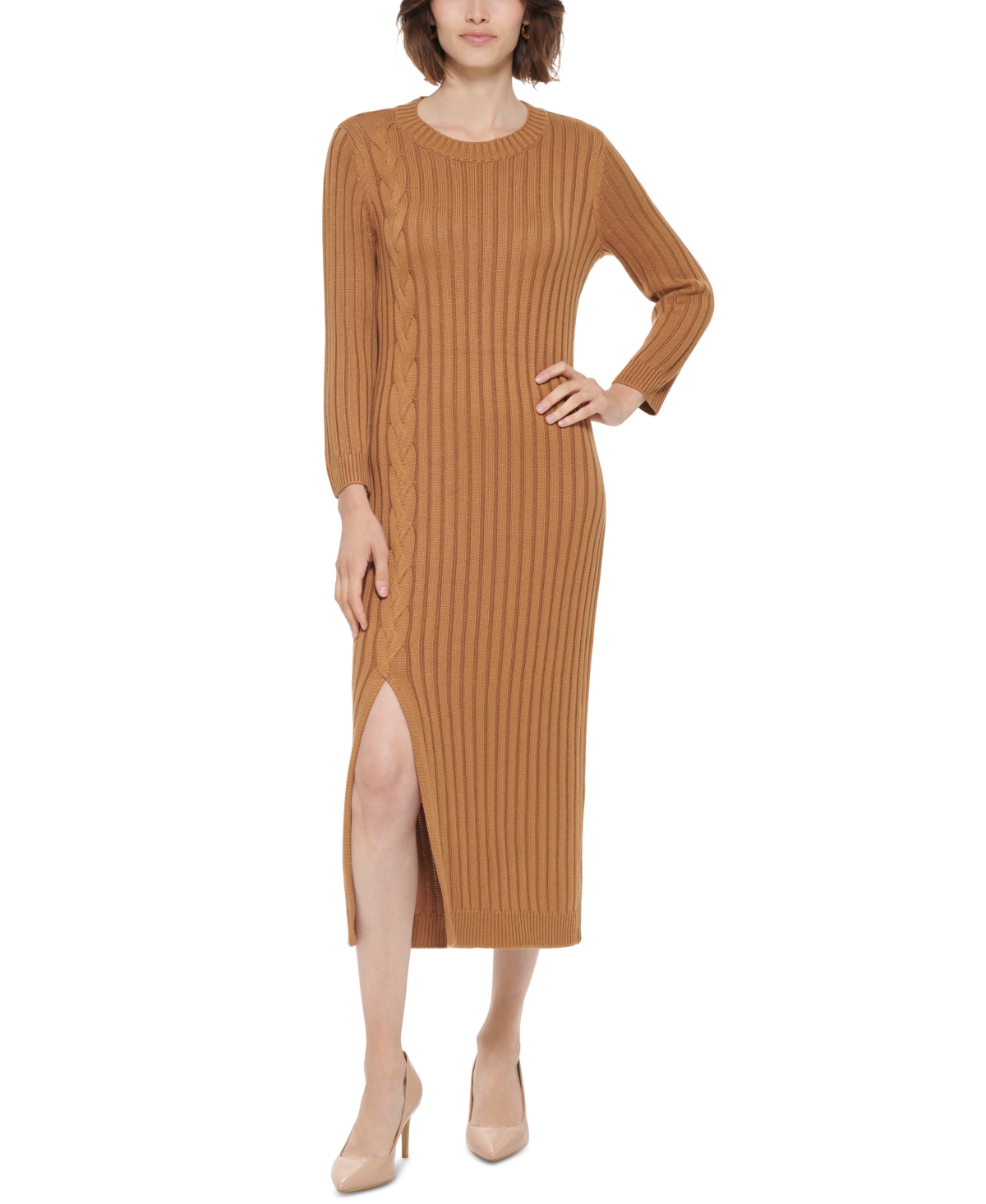 Calvin Klein Ribbed-Knit Midi Sweater Dress