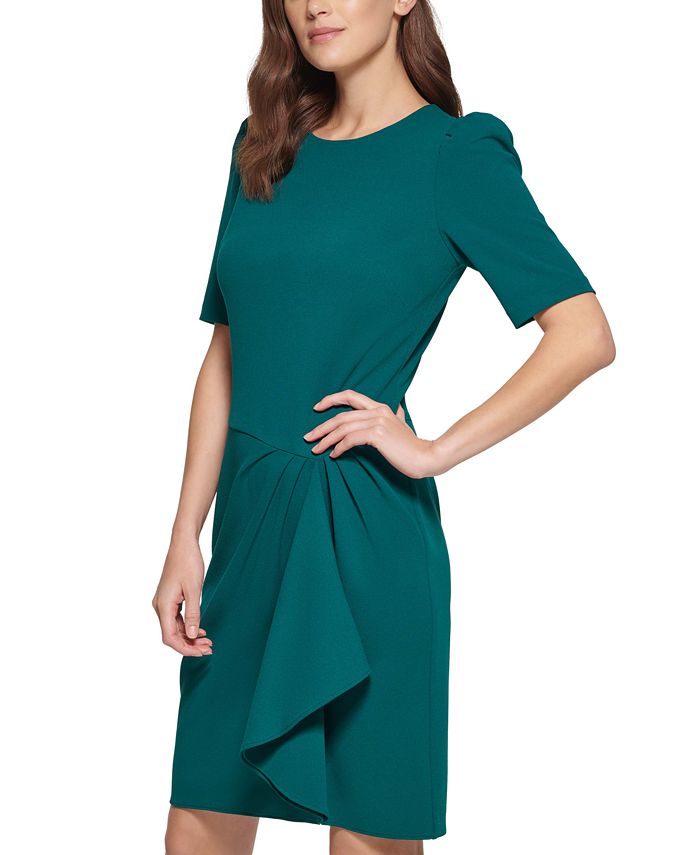 DKNY Petite SideDrape ElbowSleeve Scuba Crepe Dress Macy's