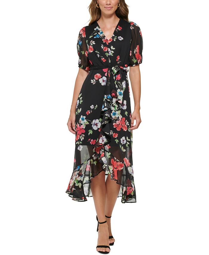 DKNY Floral-Print Ruffled Midi Dress - Macy's