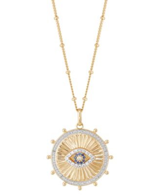 Macy's - Lab Grown White Sapphire (1/5 ct.tw.), Lab Grown Blue Sapphire (1/20 ct.tw.) and Diamond Accent 18" Circle Pendant Necklace in 14k Gold-Plated Sterling Silver