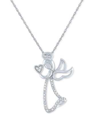 Macy's - Diamond Angel Pendant Necklace (1/10 ct. t.w.) in Sterling Silver